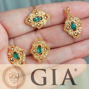 Natural Alexandrite Diamond 18k Yellow Gold Set